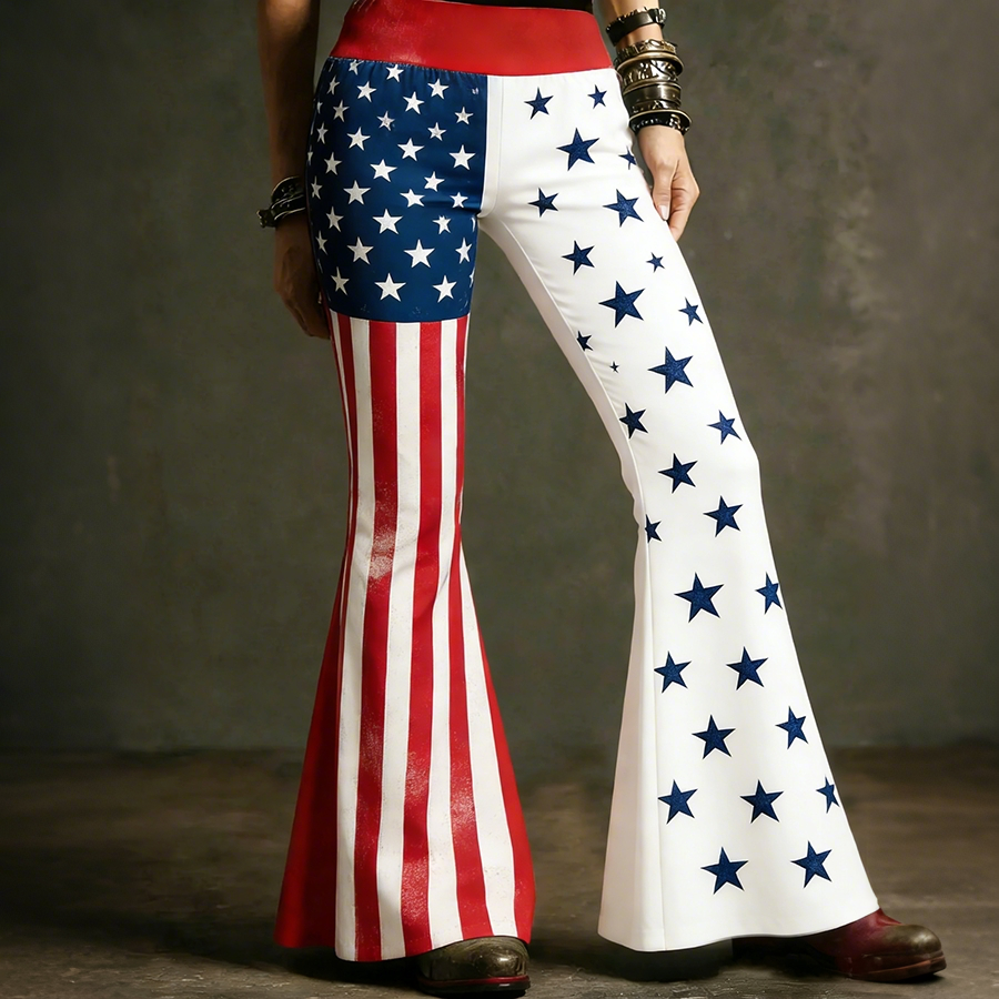Women's American Flag Color Block High Waist Flare Pants
