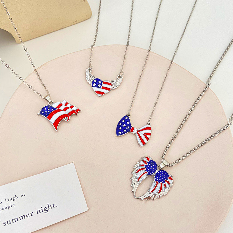 Independence Day Wings, Heart And Flag Fashion Necklace