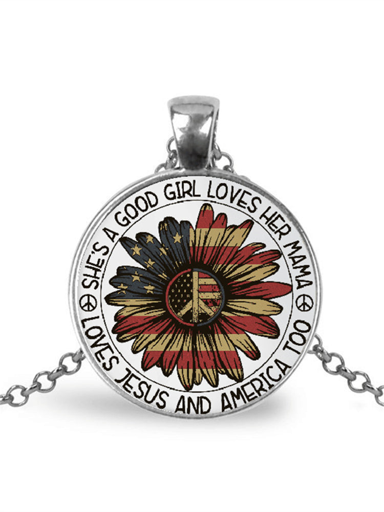 Flag Inspired Daisy Art Necklace