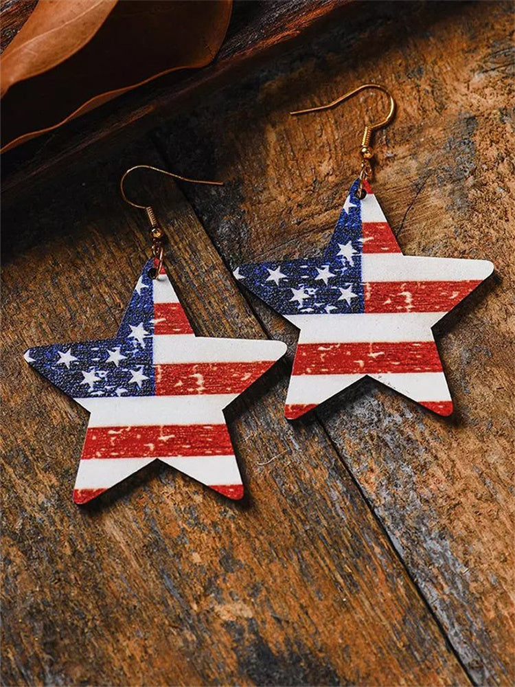 Fashion Flag Patriotic Wooden Earrings