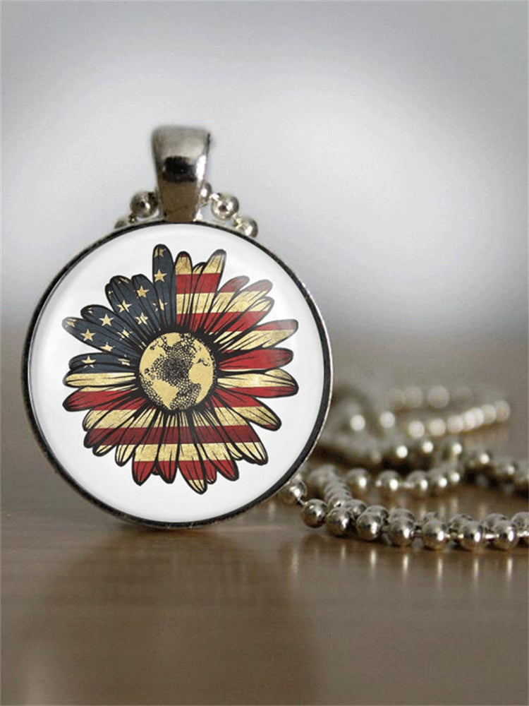 Flag Inspired Daisy Art Necklace