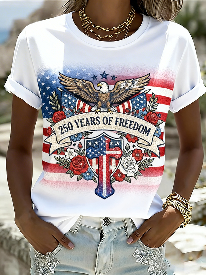 Women's Casual And Free Eagle Print T-Shirt