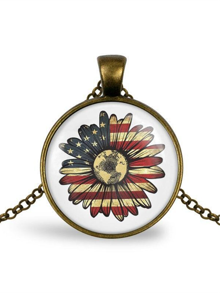 Flag Inspired Daisy Art Necklace