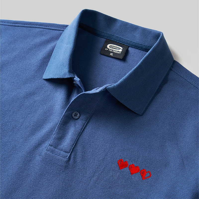 Pixel Hearts Geek Embroidered Polo Shirt