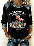 Ladies' Leisure 250Th Anniversary Celebration Splicing Color Contrasting Long Sleeve T-Shirt