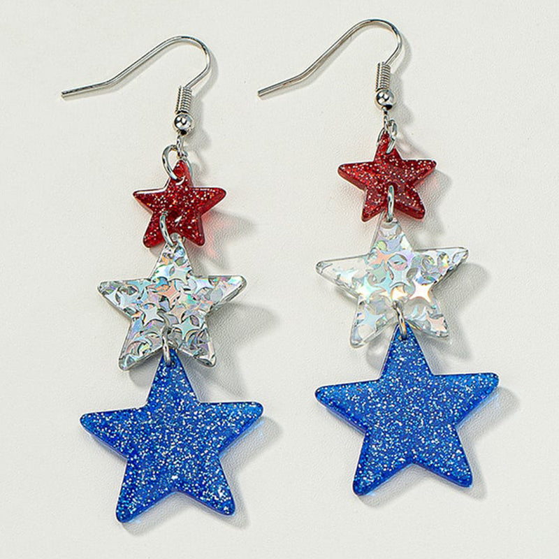 art Independence Day Five-pointed Star Three-color Stitching Glitter Simple Earrings