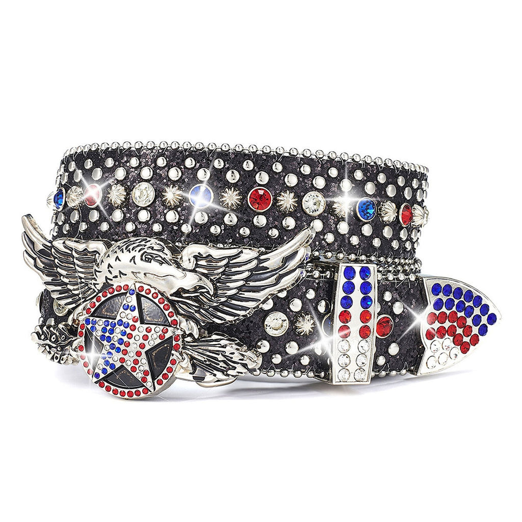 Unisex Independence Day Star Eagle Full Diamond Metal Buckle Belt