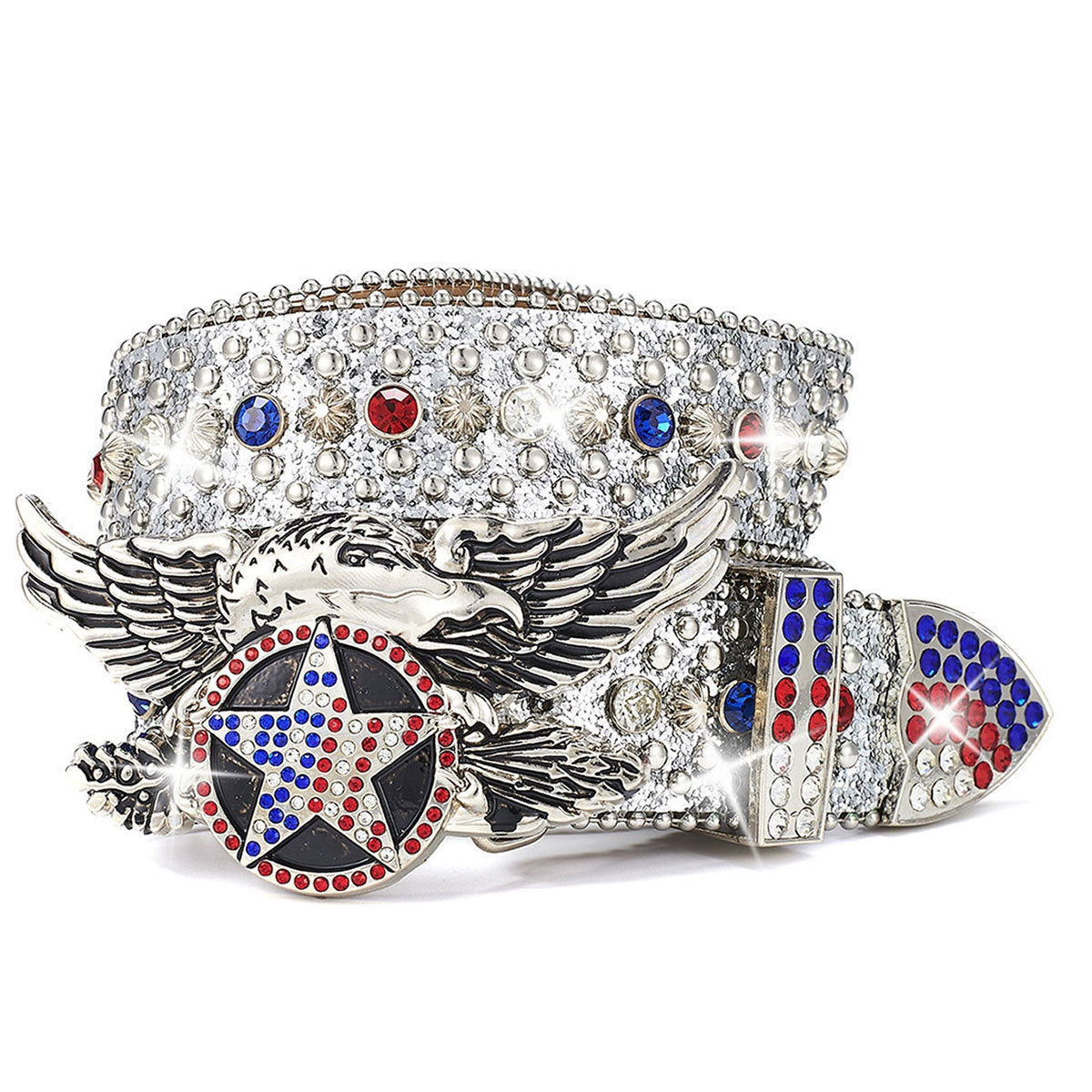 Unisex Independence Day Star Eagle Full Diamond Metal Buckle Belt