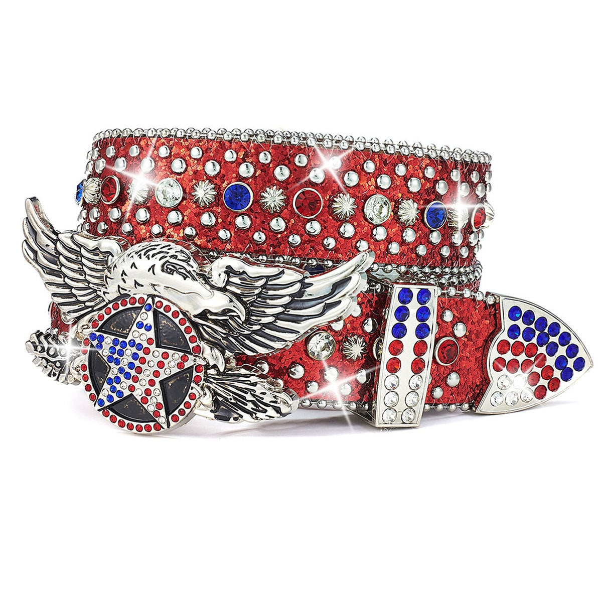 Unisex Independence Day Star Eagle Full Diamond Metal Buckle Belt