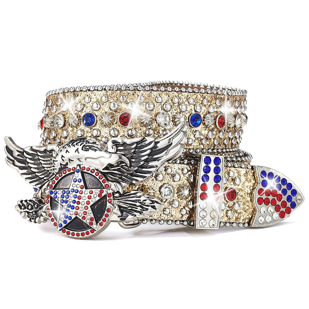 Unisex Independence Day Star Eagle Full Diamond Metal Buckle Belt