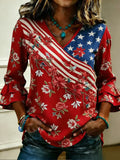 Women'S Cotton And Hemp American Independence Day 250Th Anniversary Printed Casual Top