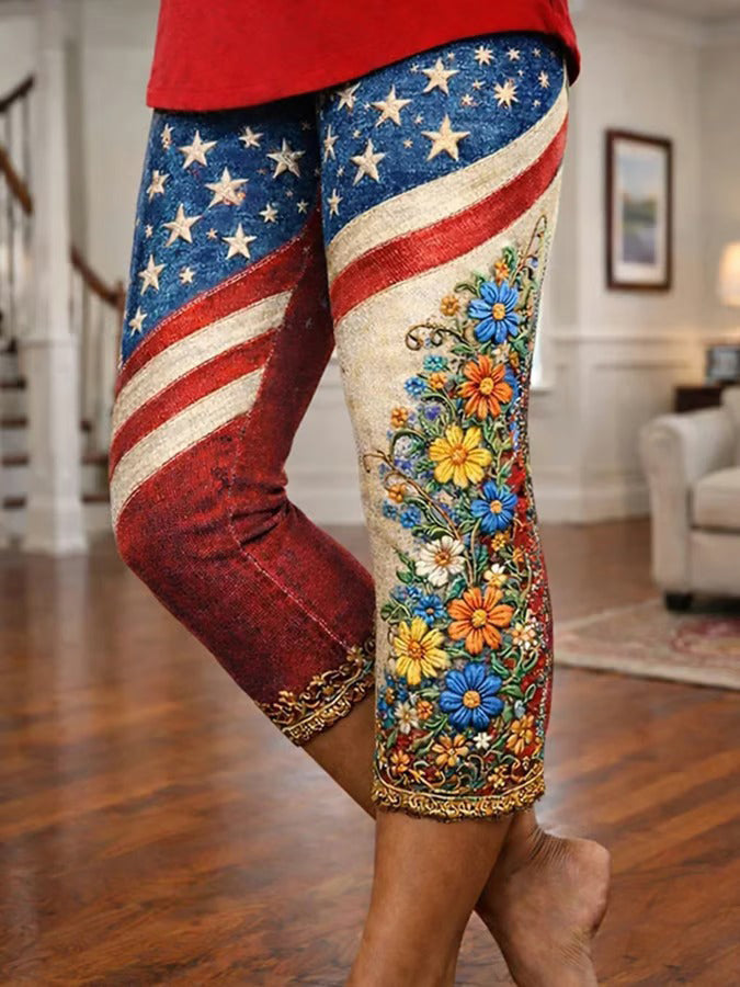 Women'S Casual Independence Day Commemorative Print Leggings For The 250Th Anniversary Of The Founding Of The United States