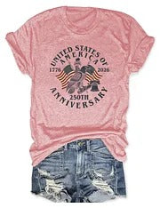 Women'S Retro American Independence Day 250Th Anniversary Edition Short Sleeve Printed T-Shirt