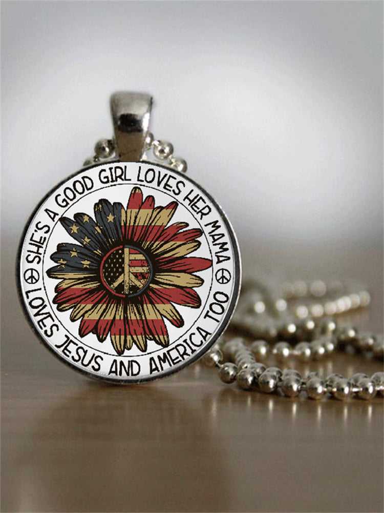 Flag Inspired Daisy Art Necklace