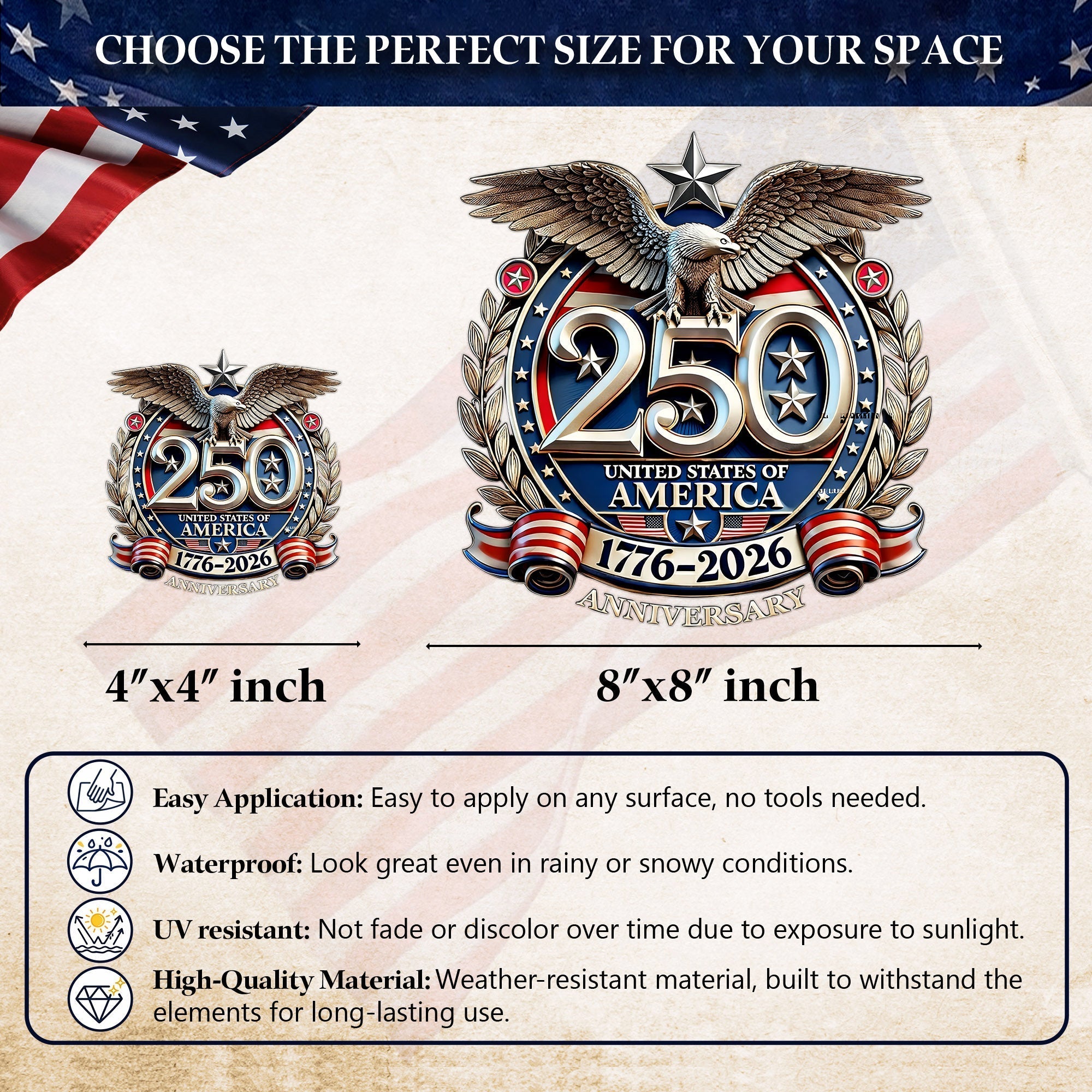 250th Anniversary Decal United States Of America Eagle Patriotic Car Decal