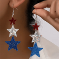 art Independence Day Five-pointed Star Three-color Stitching Glitter Simple Earrings