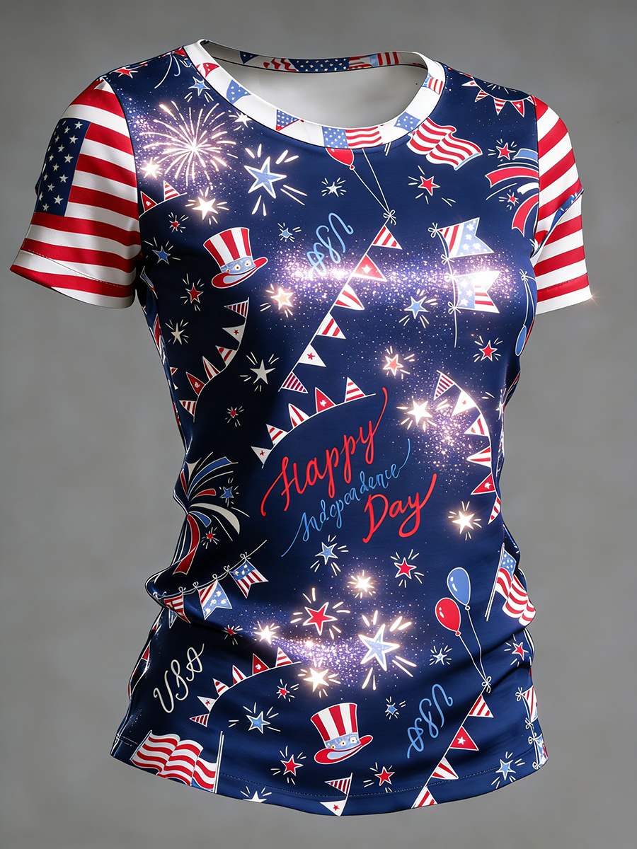 Women's Happy Independence Day Fireworks T-Shirt