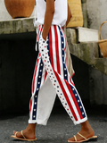 Women's Cotton Linen Patriotic Print Casual Cropped Trousers