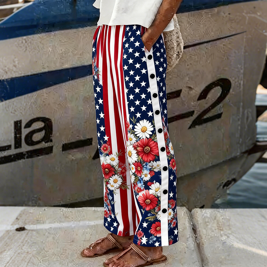 Women's Patriot American Flag Striped Printed Pants