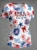 Women's USA EST.1776 Fireworks & Bow Rhinestone Patriotic Print T-Shirt